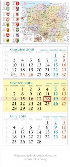 Kalendarz 2019 Trójdzielny Polska TK13