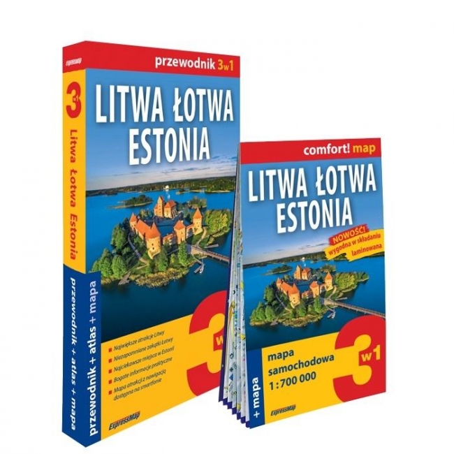 Litwa, Łotwa, Estonia 3w1: przewodnik+atlas+mapa