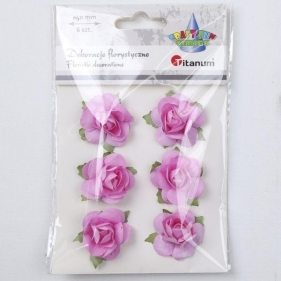 Papierowe róże na druciku 40mm różowe 6szt