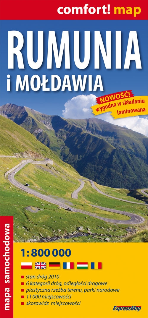 Rumunia i Mołdawia 1:800 000 Mapa laminowana