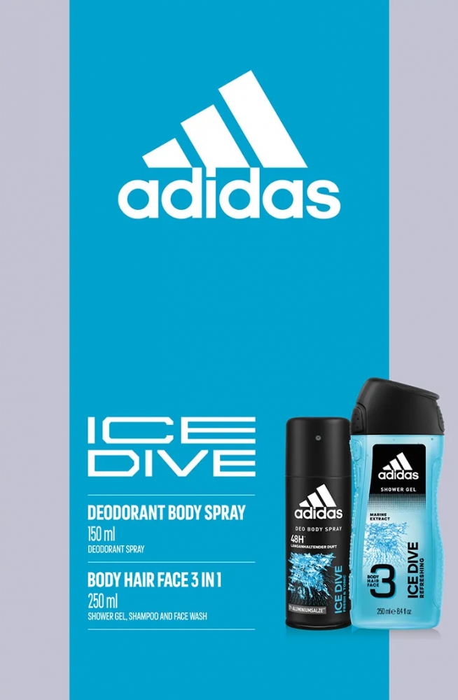 Zestaw podarunkowy Adidas Ice Dive, body spray 150ml + żel pod prysznic 250ml
