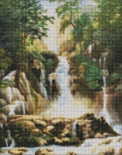 Diamentowa mozaika - Pejzaż z wodospadem 40x50cm