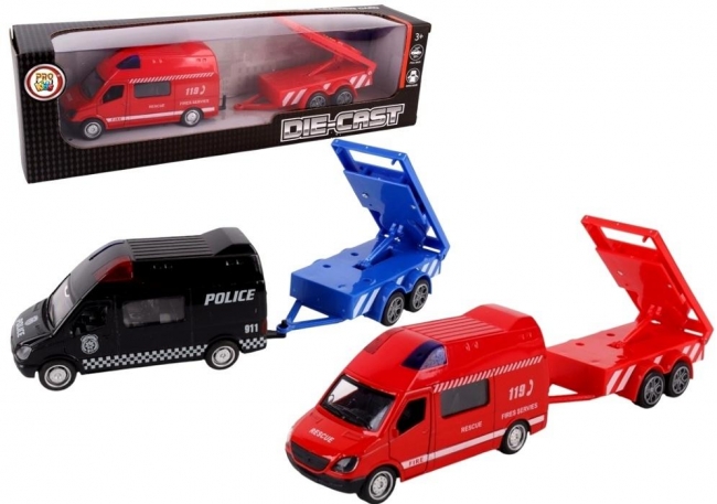 Samochód bus z przyczepą roboty drogowe metal mix