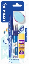Pióro kulkowe Frixion Pilot niebieskie + wkład Frixion niebieski x3+klej
