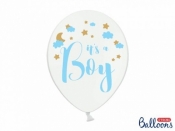 Balon gumowy Partydeco Its a Boy, Pastel Pure White biały 300 mm (SB14P-232-008)