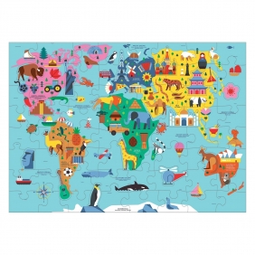 Mudpuppy, Puzzle 78: Mapa Świata z elementami w kształcie budynków i zwierząt (MP60846)