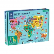Mudpuppy, Puzzle 78: Mapa Świata z elementami w kształcie budynków i zwierząt (MP60846)