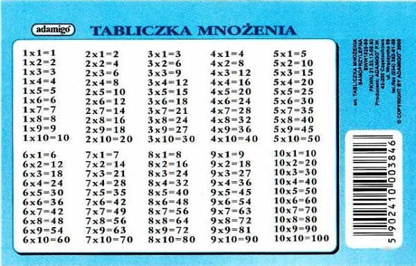 Tabliczka mnożenia samoprzylepna (3846)