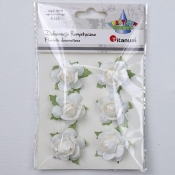 Papierowe róże na druciku 40mm białe 6szt.