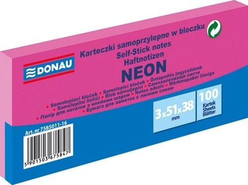 Karteczki samoprzylepne w bloczku 100 sztuk neon różowe