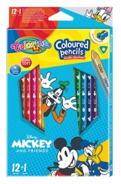 Disney Kids Colorino - kredki ołówkowe trójkątne 12 sztuk / 13 kol + temperówka (Mickey)