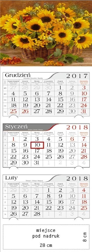 Kalendarz 2018 Trójdzielny Słoneczniki