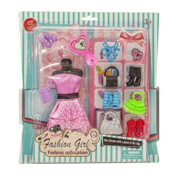 Sukienka z akcesoriami do lalek, 1 szt. (110851)