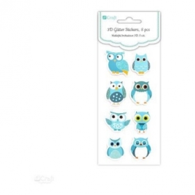 Naklejki brokatowe 3D madra sowa 8 szt.blue DPNB-035