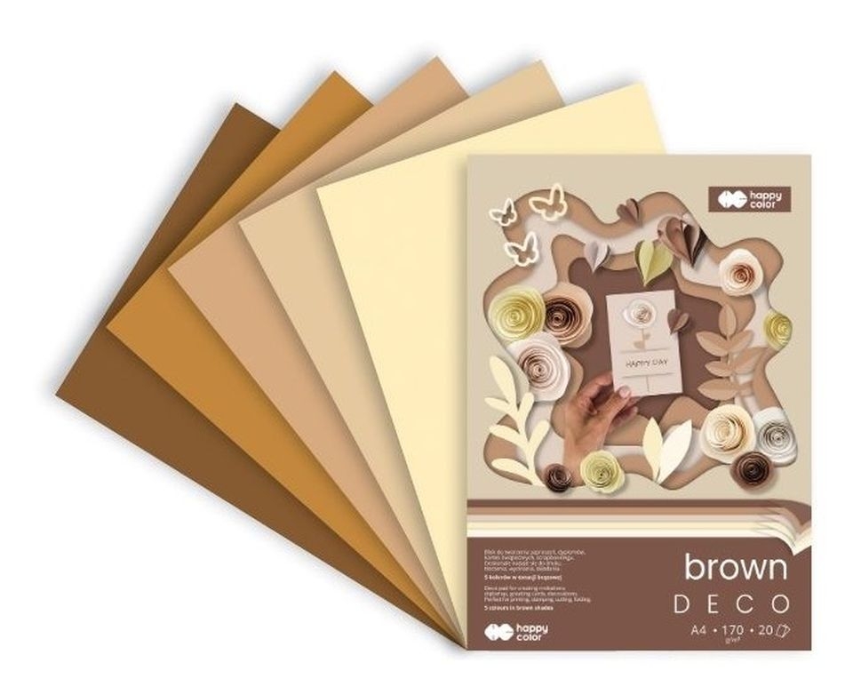 Happy Color, Blok Hobby Deco Brown 170 g/m2, A4/20 ark., 5 kolorów
