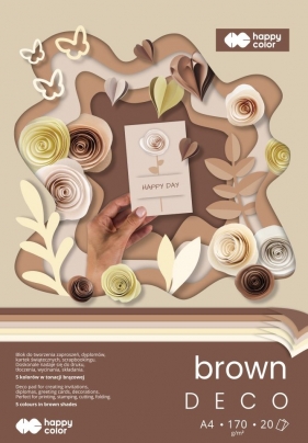 Happy Color, Blok Hobby Deco Brown 170 g/m2, A4/20 ark., 5 kolorów