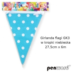 Girlanda flagi w kropki niebieska 27.5cmx6m