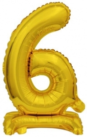 Balon foliowy mini cyfra 6 ze stopką złota 22x40cm