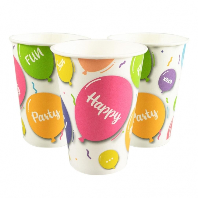 Kubki papierowe Happy Balloons! 8szt