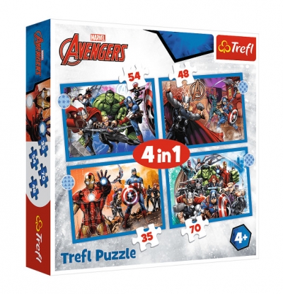 Trefl, Puzzle 4w1: Odważni Avengersi (34386)