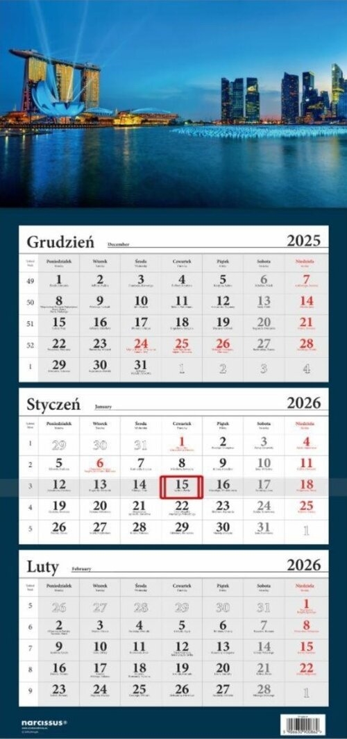 Kalendarz 2026 LUX Trójdzielny Singapur