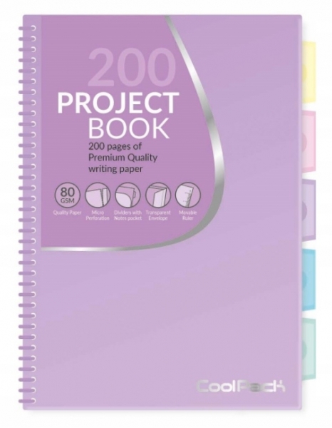 Project Book, Kołozeszyt A4 - Pastel 200k, fioletowy (02862CP)