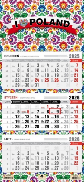 Kalendarz 2026 trójdzielny płaska główka - Folk