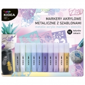 Kidea, Markery akrylowe metaliczne z szablonami - 10 kolorów