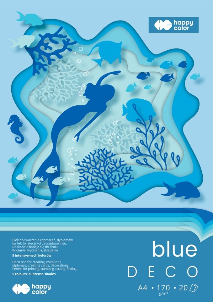 Happy Color, Blok Hobby Deco Blue 170 g/m2, A4/20 ark., 5 kolorów
