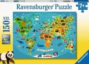 Puzzle 150 Mapa świata dzikich zwierząt XXL