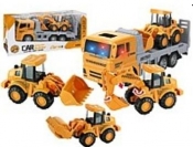 Auto z lawetą i pojazdem budowlany