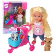Zestaw mini laleczka wózek + piesek