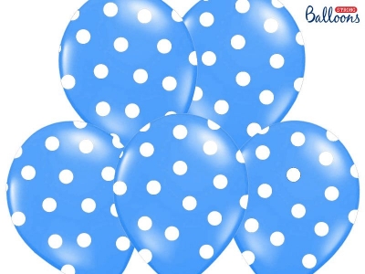 Balon gumowy Partydeco gumowy niebieski w białe kropki 30 cm/6 sztuk niebieski 300 mm (SB14P-223-001W-6)