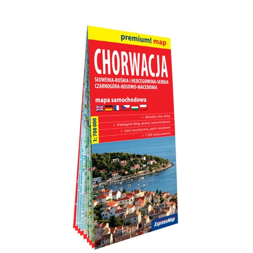 Chorwacja, Słowenia, Bośnia i Hercegowina, Serbia, Czarnogóra, Kosowo, Macedonia; mapa samochodowa w