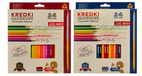Kredki ołówkowe trójkątne + temperówka, 24 kolory