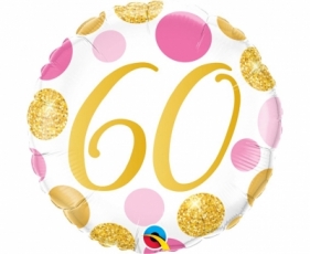 Balon foliowy Godan 60 urodziny różowo-złote w groszki 18cal (88190QL)