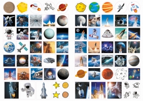 Kolorowe planety i kosmos z naklejkami
