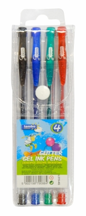 Długopisy żelowe brokat.lambo school 4 kol.etui L315-4
