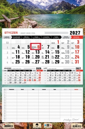 Kalendarz 2027 trójdzielny-jednodzielny z planem zajęć, 1 szt.