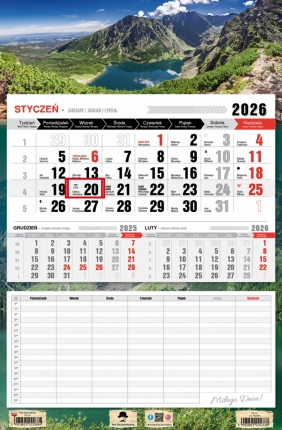 Kalendarz trójdzielny-jednodzielny z planem zajęć, 1 szt.
