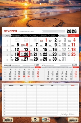 Kalendarz trójdzielny-jednodzielny z planem zajęć, 1 szt.