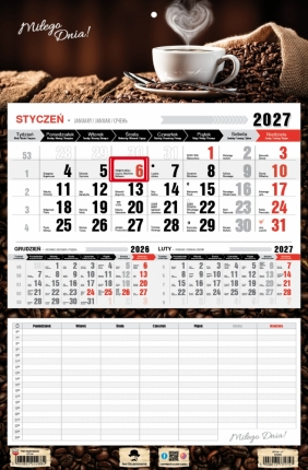 Kalendarz 2027 trójdzielny-jednodzielny z planem zajęć, 1 szt.
