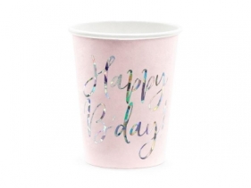 Kubeczki Happy B'day! pudrowy róż 220ml 6szt
