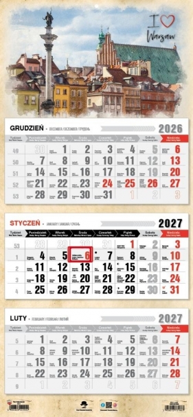 Kalendarz 2027 trójdzielny - Warszawa