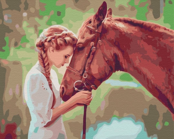 Obraz Malowanie po numerach - Dziewczyna z koniem (BS51819)