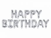 Balon foliowy Partydeco napis Happy Birthday w kolorze srebrnym 14cal (FB6M-018)
