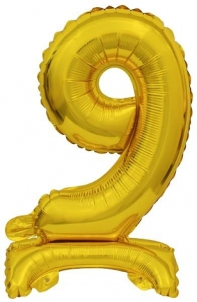 Balon foliowy mini cyfra 9 ze stopką złota 22x40cm