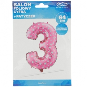 Balon foliowy Godan różowy cyfra 3 26 cali 26cal (hs-c26r3)