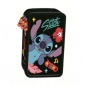 Piórnik szkolny potrójny z wyposażeniem - Stitch Black Aloha