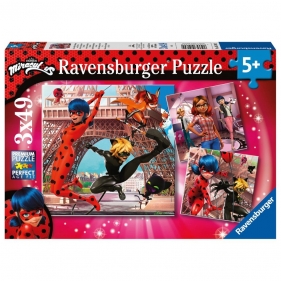 Ravensburger, Puzzle 3x49: Miraculum: Biedronka i Czarny Kot (05189)